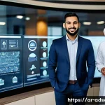 Home 22 행정안전 전문가가 꼭 알아야 할 정책 변화 - A modern government office interior showcasing a diverse team of Arab professionals engaged in digit...