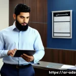 Home 21 행정안전 자격증과 실무 경험의 연결고리 - A professional Middle Eastern man in his late 20s wearing formal business attire and a neat beard, s...