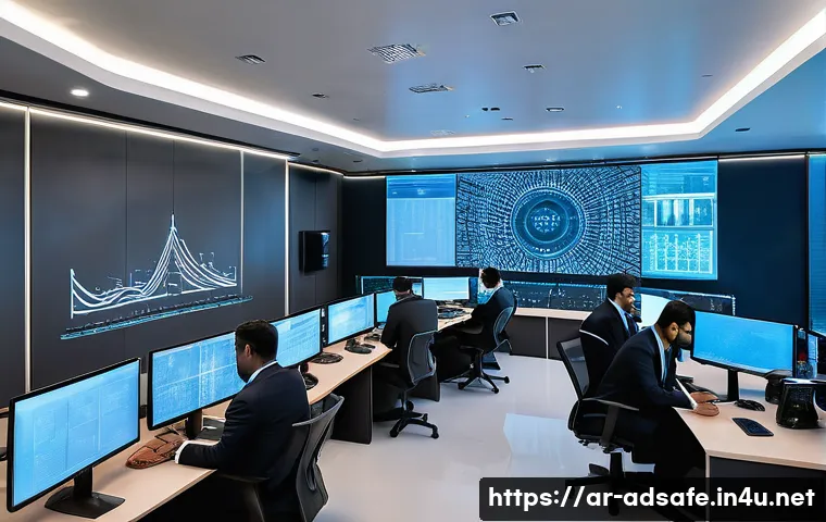 행정안전 전문가를 위한 워크샵 주제 - A modern government security operations center in a Middle Eastern setting, featuring a diverse team...