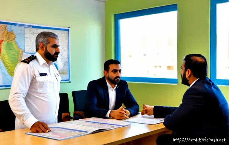 행정안전 전문가로서의 리더십 발휘 방법 - Photorealistic Arab public safety administrator leading a calm emergency preparedness meeting in a m...