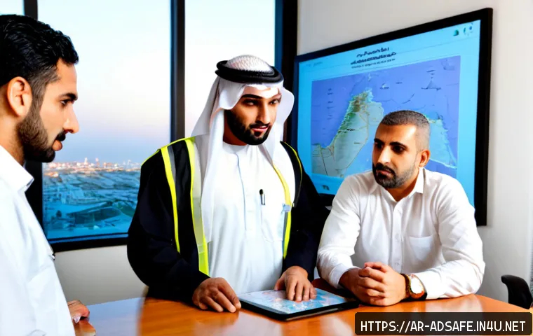 행정안전 전문가의 커리어 전환 성공 사례 - Photorealistic career transition success scene, confident Arab public safety expert in modest profes...