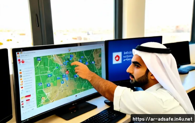 행정안전 전문가를 위한 소셜 미디어 활용법 - Photorealistic public safety communications specialist in a modest professional office in an Arab ci...